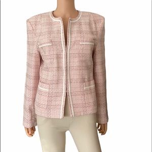Vintage pink woven plaid blazer with ribbon detailing